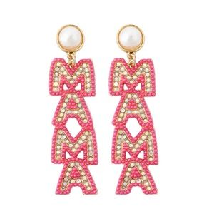 New MAMA Pearl & Pink Beaded Earrings –‎ Lightweight Elegant Post Earrings